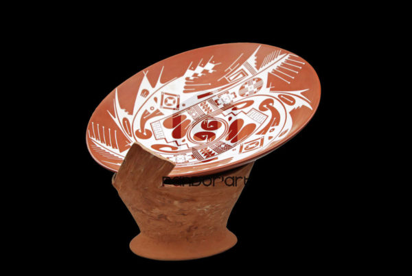 Ceramique mata ortiz art mexicain plateau rouge blanc