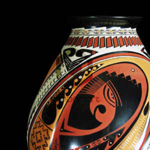 ceramique art mexicain mata ortiz vase couleurs sur fond noir