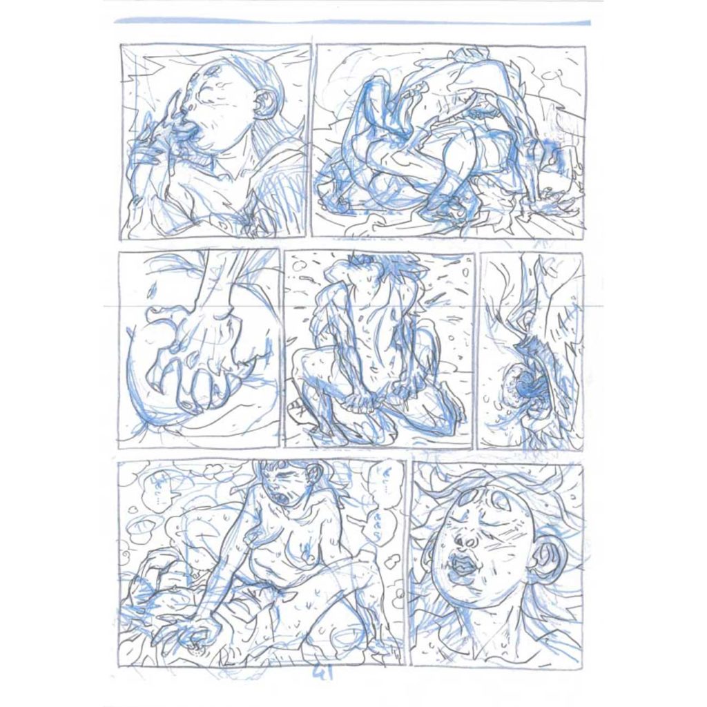 PMG-planche-41 Encrage sur bleu - Planche original de la bande dessinée Shéhérazade In HM9S (Haruki Murakami Nine Stories)