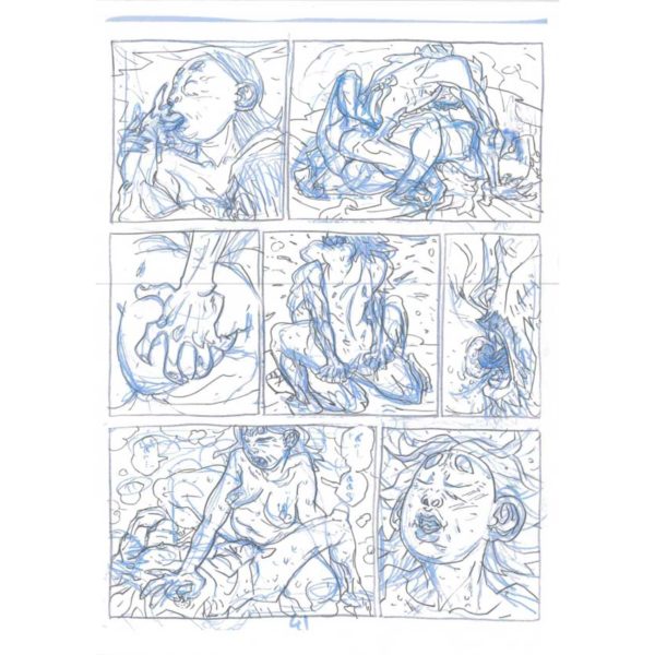 PMG-planche-41 Encrage sur bleu - Planche original de la bande dessinée Shéhérazade In HM9S (Haruki Murakami Nine Stories)